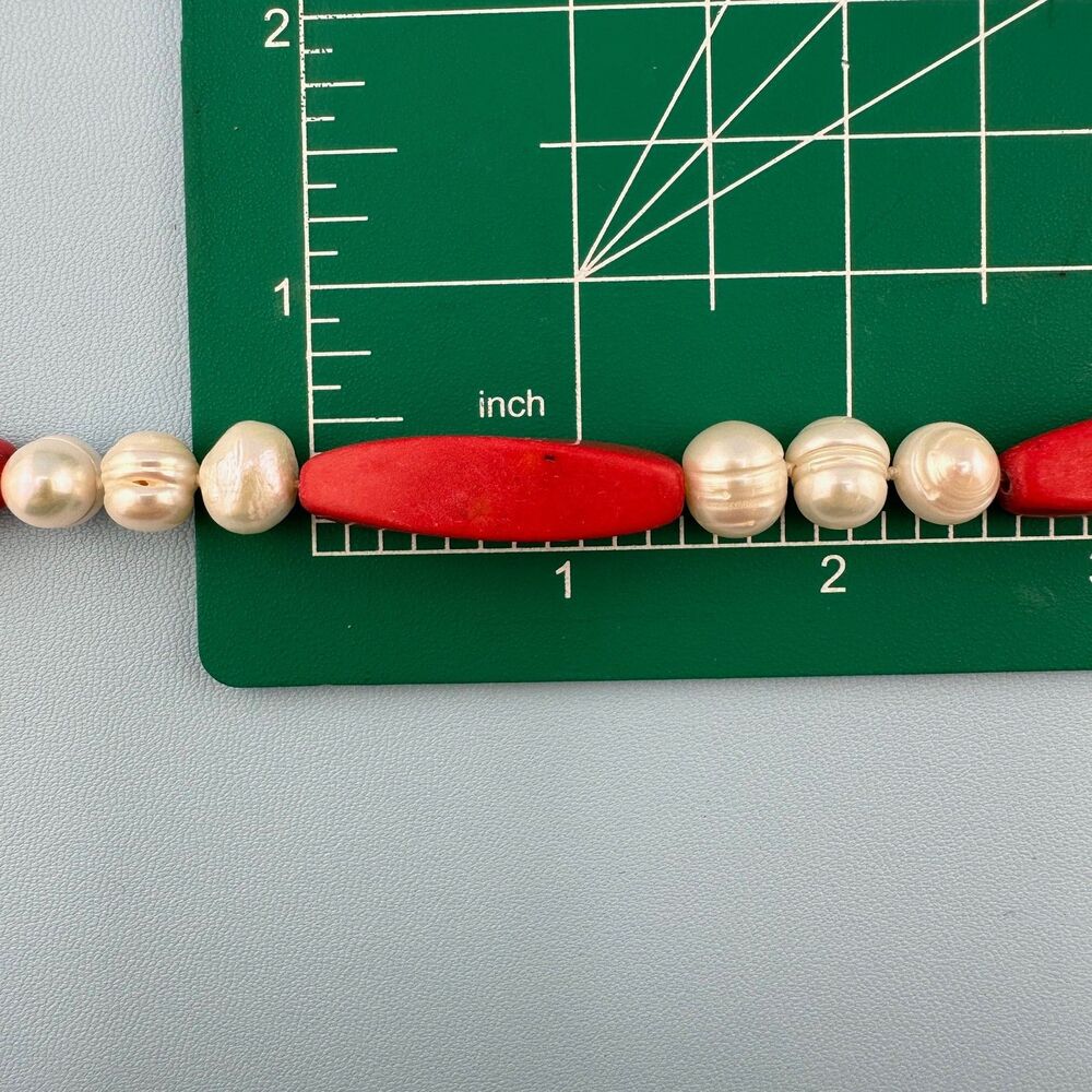Vintage Red Stone Genuine Pearl Necklace Flapper 64" Knotted Statement Heavy - Picture 3 of 15